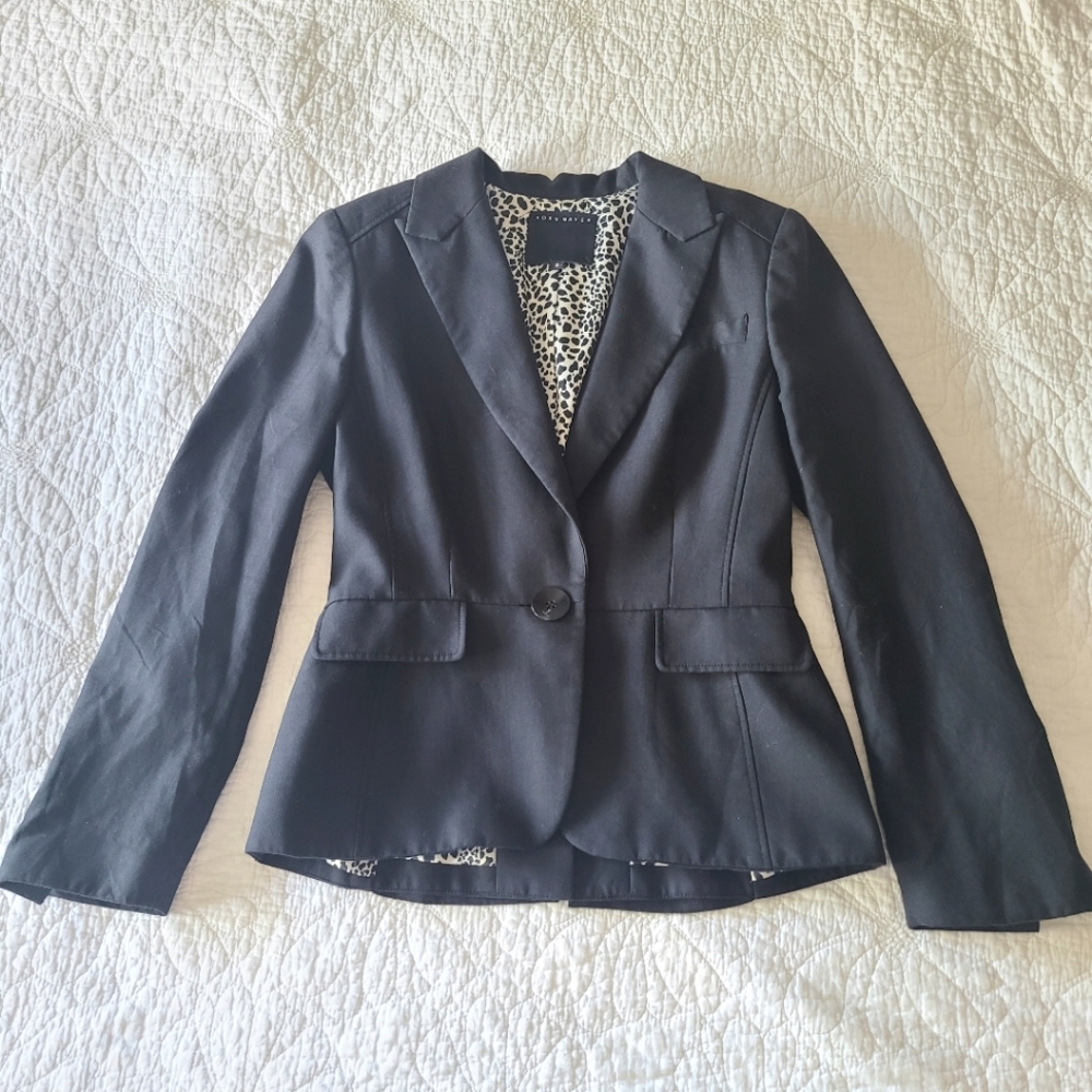 Ross Mayer Black Blazer + Animal Print Lining